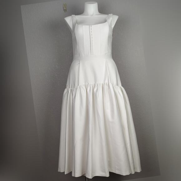 Alice + Olivia Diana Off White Sleeveless Structured Midi Dress Size 14 - Picture 2 of 16